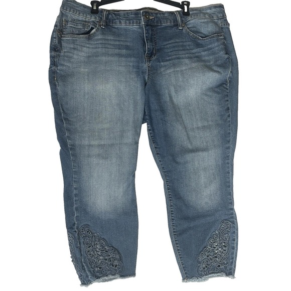 torrid Denim - Torrid Skinny Jeans Womens 20 Blue Medium Embroidered Eyelet Raw Hem Stretch